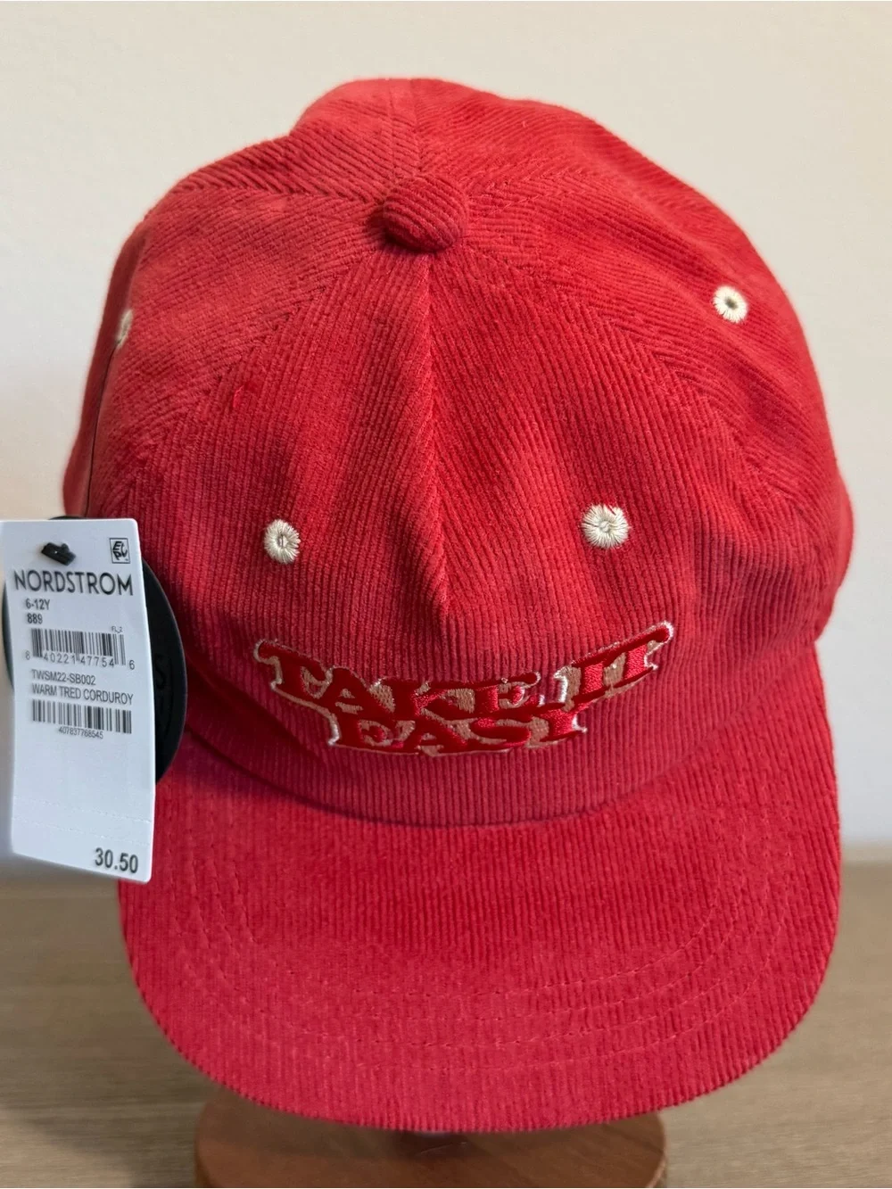 Tiny Whales Take It Easy Corduroy Hat 6-12Y NWT